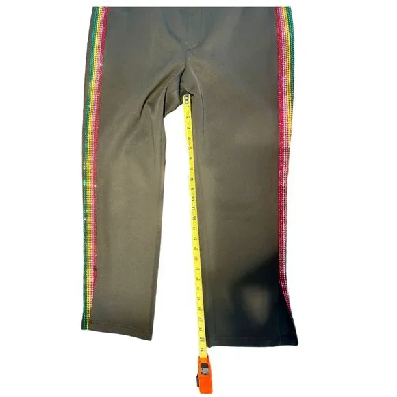 Pam & Gela Cropped Track Pants with Rhinestone Side Stripes Size L - Picture 9 of 11